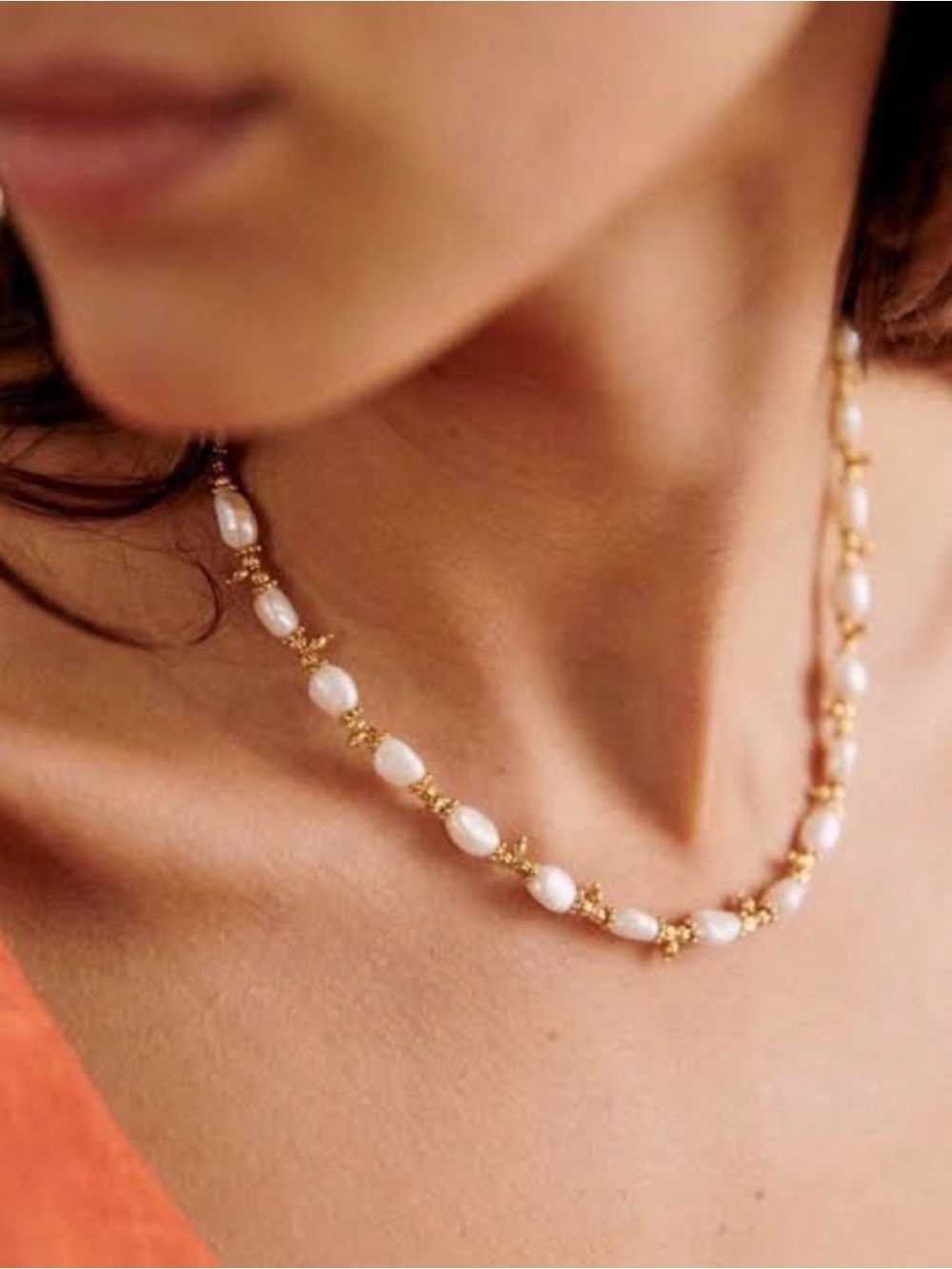 NWT 🇫🇷 Sézane Gold Pearl Beaded Necklace